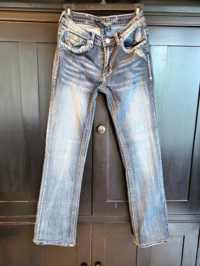 Platinum Plush Embellished Straight Leg Jeans in Blue